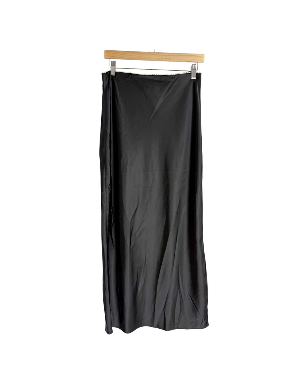 House of Harlow 1960 Revolve Solid Black Satin Maxi Bias Slip Skirt Size Medium